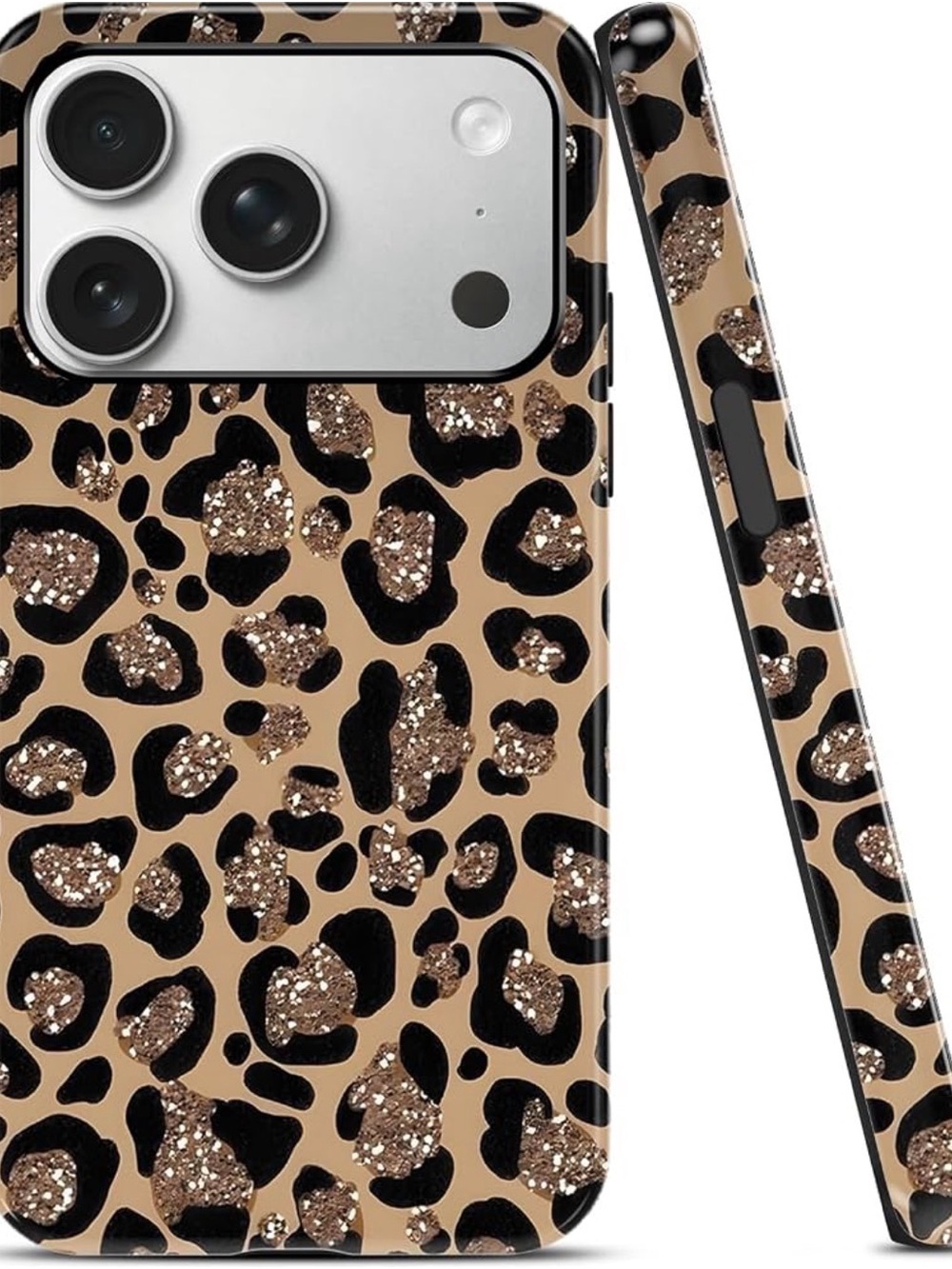 Leopard Glitter Phone Case - Tan/Black